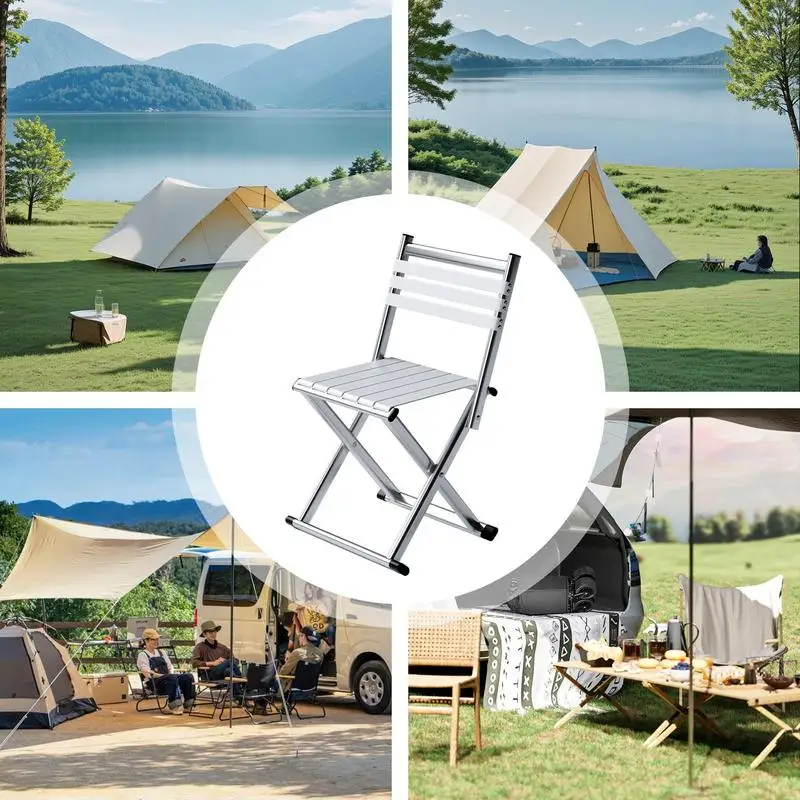 Folding Camping Stool Portable Metal Foldable Bench Folding Outdoor Furniture Patio Dining Chairs With Metal Frame Stackable