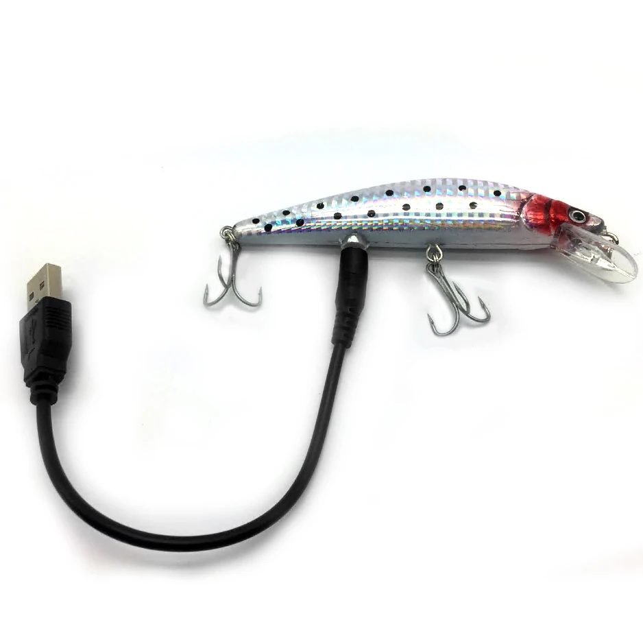 1 قطعة USB الإلكترونية الصيد الطعوم الطعم الاصطناعي شحن قابلة للشحن LED يهتز الصيد وهمية إغراء الصيد معالجة الملحقات