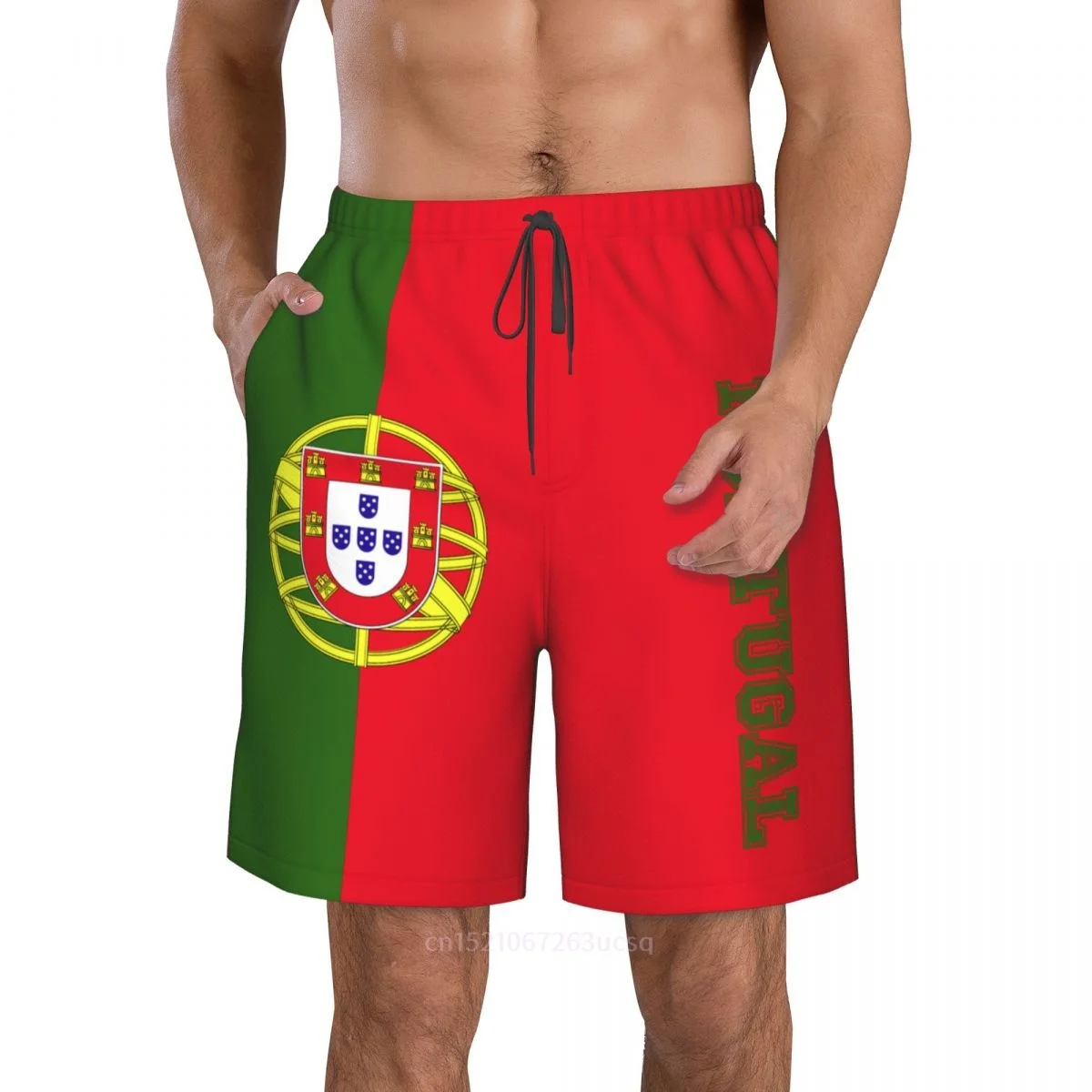 2023 Summer Polyester Portugal Country Flag 3D Printed Men\'s Board Shorts Beach Pocket Running Summer Pants