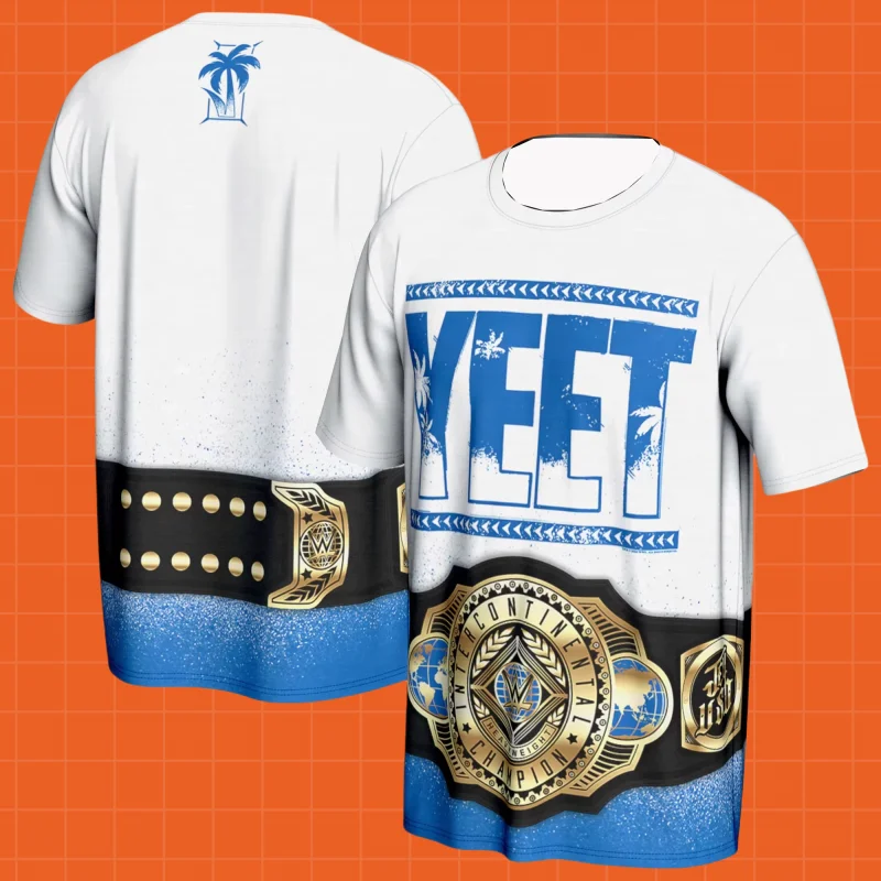 

25/26 Summer Short-sleeved T-shirt Yeet Shopping Shirt Wrestling Sports Casual Blue New 2025 Digital Printed Moto Top