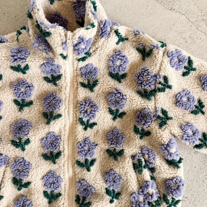 Bellbell Kinder-Lammfell-Wollmantel, Wintermantel mit Blumenmuster und Reißverschluss, 2-10 Jahre, Mädchen-Oberbekleidung, Tiermuster, Fleecejacke für Kleinkinder und Jungen – Detail 24