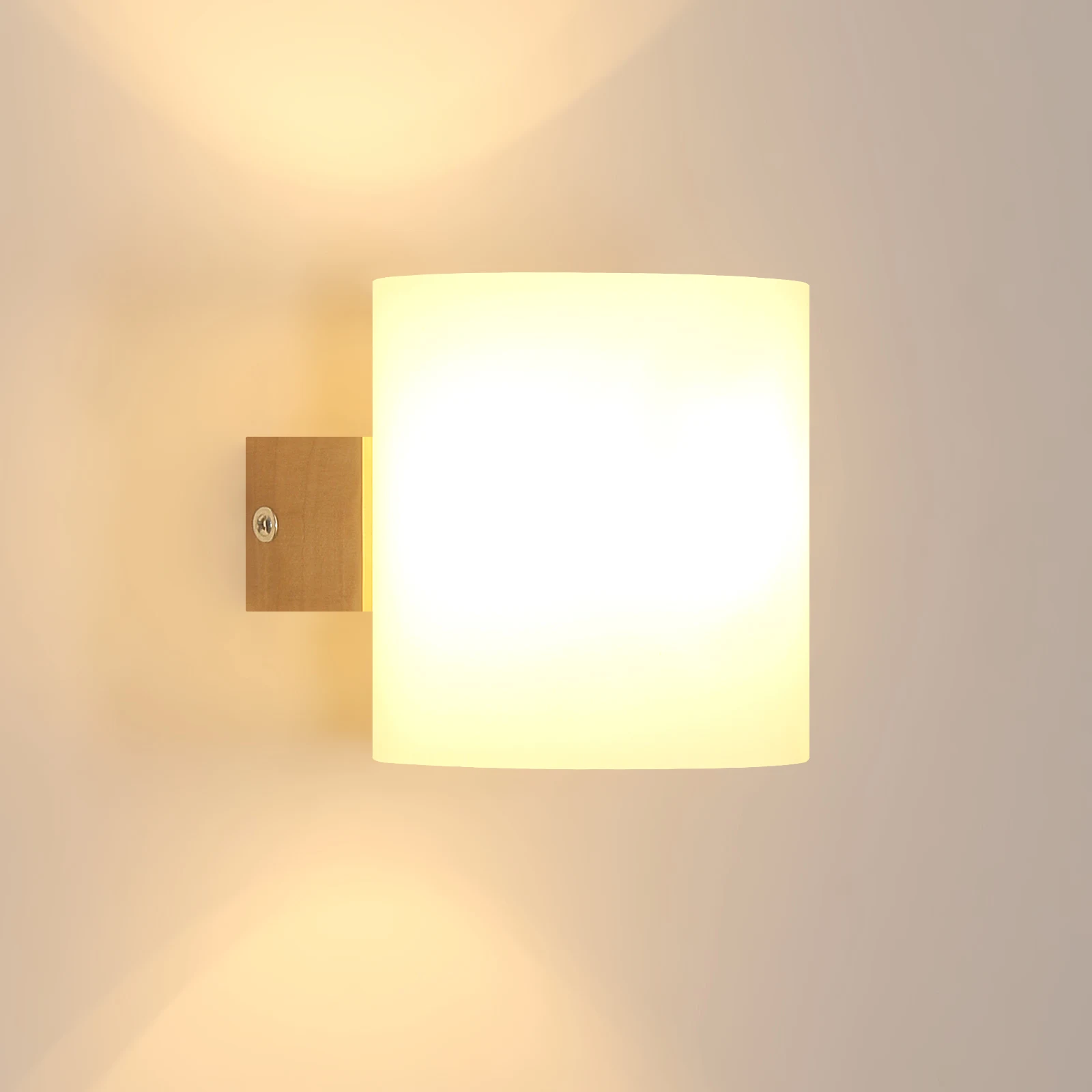 Applique murale d'intérieur en bois E27, applique murale de chambre à coucher au design moderne, applique murale à abat-jour en verre pour cuisine, salon (sans ampoule)