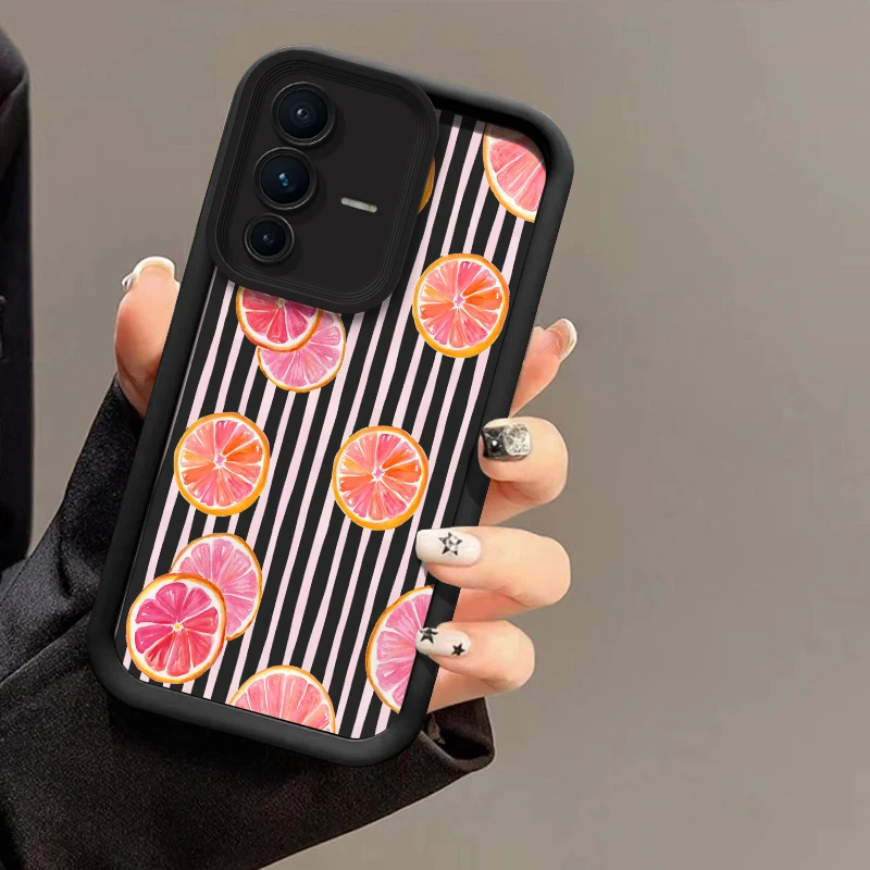 เคสโทรศัพท์ซิลิโคนนิ่มสำหรับ Vivo V50 V40 Pro V23E V60 V25 V30 SE V30E V27 V29E V27 Pro V25E ลายสตรอว์เบอร์รี่ส้ม