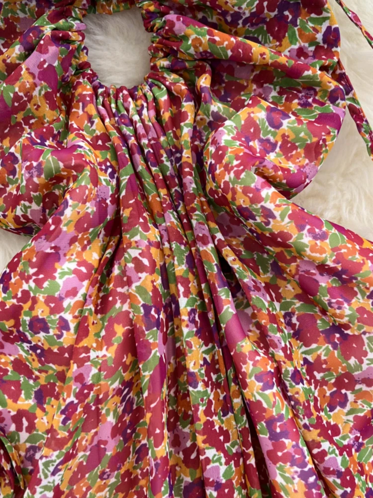 Robe longue d'été à fleurs pour femmes, tenue de plage, col en V, sans bretelles, dos nu, longue, slim, imprimée, bohème, éducative