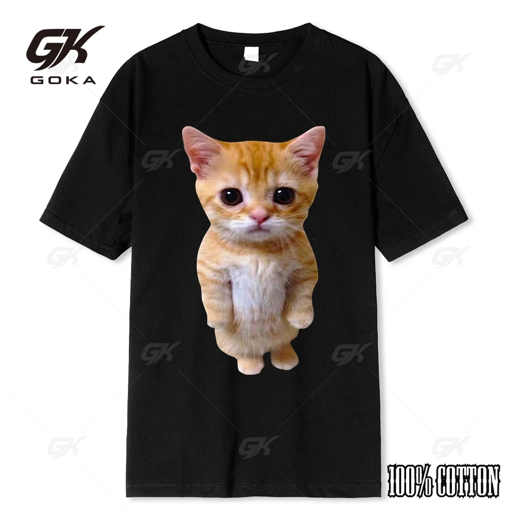 Sad Crying Cat Munchkin Kitty Meme Trendy Graphic T-shirt Unisex Fashion Short Sleeve T-shirts Oversized Streetwear