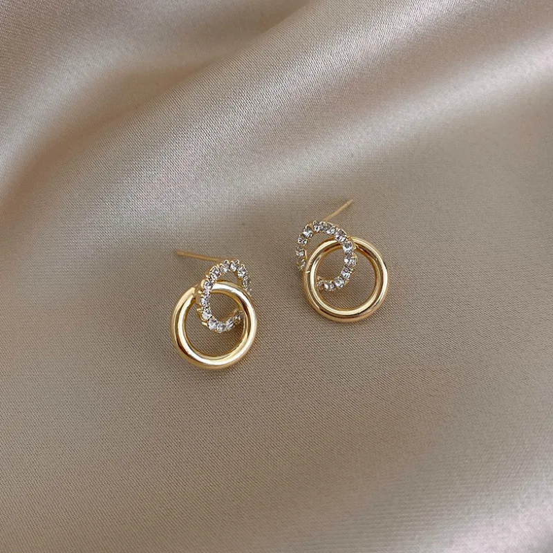 Minimallist Hollow Double Circle Cross Geometric Stud Earrings Temperament Fashion Jewelry For Women Daily Wearing