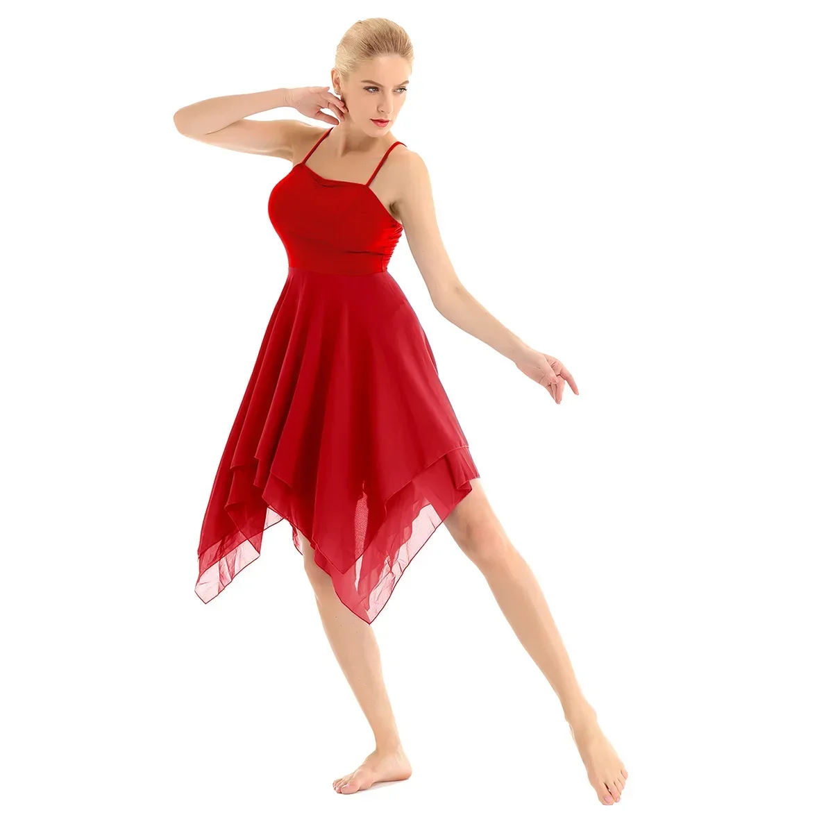 Iiniim-Vestido feminino de dança lírica com alça de espaguete, collant de ginástica sem mangas, vestido de competição para balé e salão