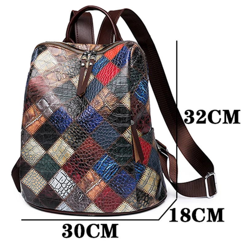 Fashion Patchwork Women Leather Backpacks 2023 NEW Large Capacity Travel School Bag Female Retro Shoulder Bag Bagpack mochila