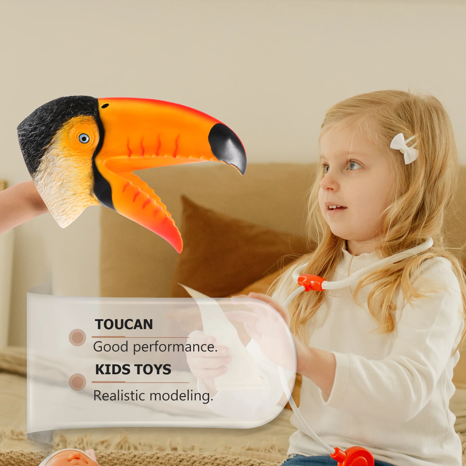 Toucan H Puppet Soft Rubber Toy for Kids Early Education Story Telling Puppets Interactive H Toys Resilient Role Play