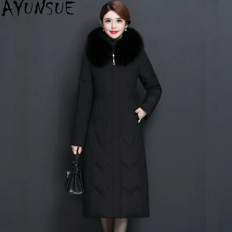 

AYUNSUE Winter Long Down Jacket Women Fashion Korean Jackets for Women 2022 Female Clothing Fox Collar Puffer Jacket Women Zm