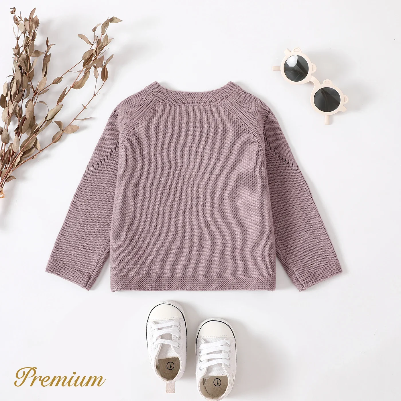 PatPat Toddler Girl Button Placket Textured Knit Sweater  Solid color Casual/Outdoor  Elegant Points Button/secret button