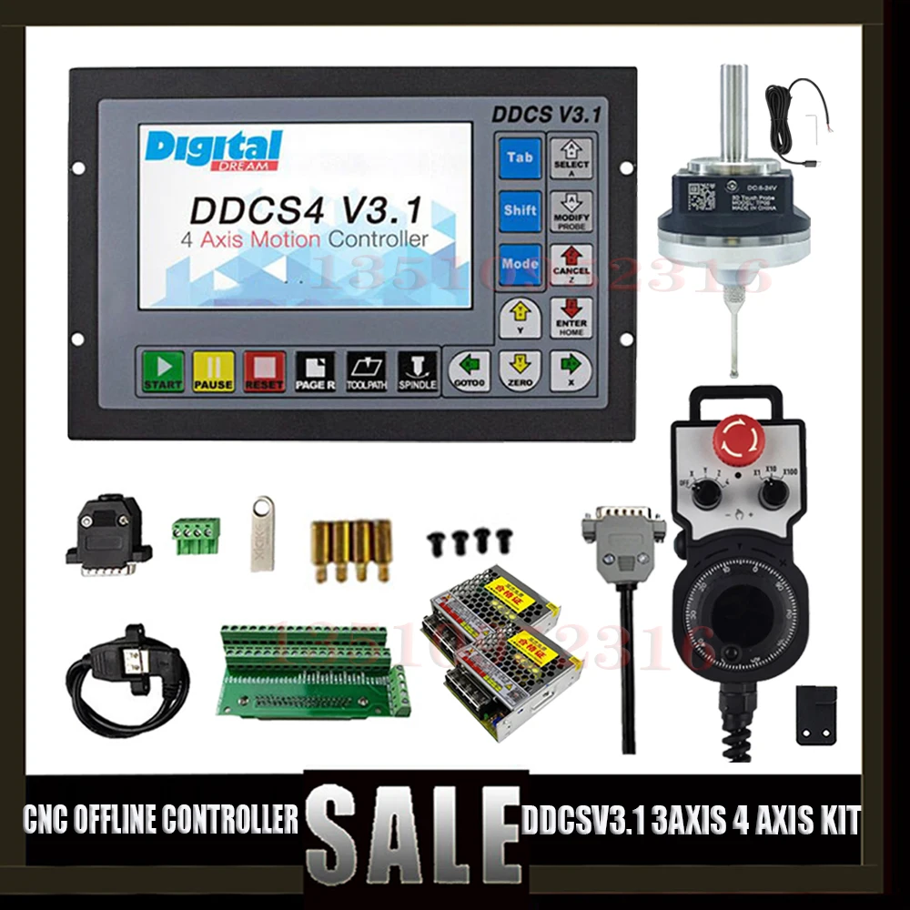 

Ddcsv3.1 Cnc 3/4 Axis Offline Controller G Code 500khz + E-stop Mpg Handwheel + 3d Edge Finder Probe + 75w24v Power Supply