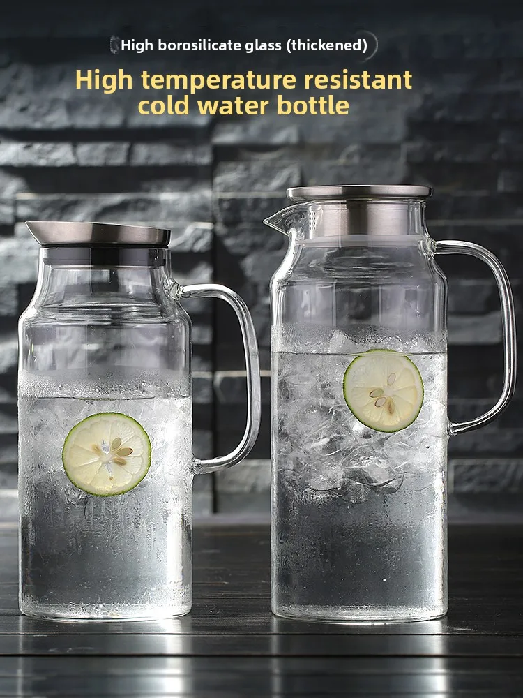 

Large Capaci Glass Water Bottle Set High Temperature Resistant Cold Water Pot Home Use Juice Jug Boiling Water Cup Explosio...