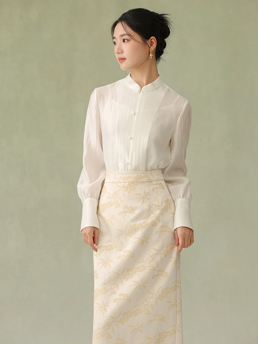 

Новая китайская женская блузка из тонкого ацетата, прозрачная, дышащая, с обычным кроем плеча, модный топ на весну