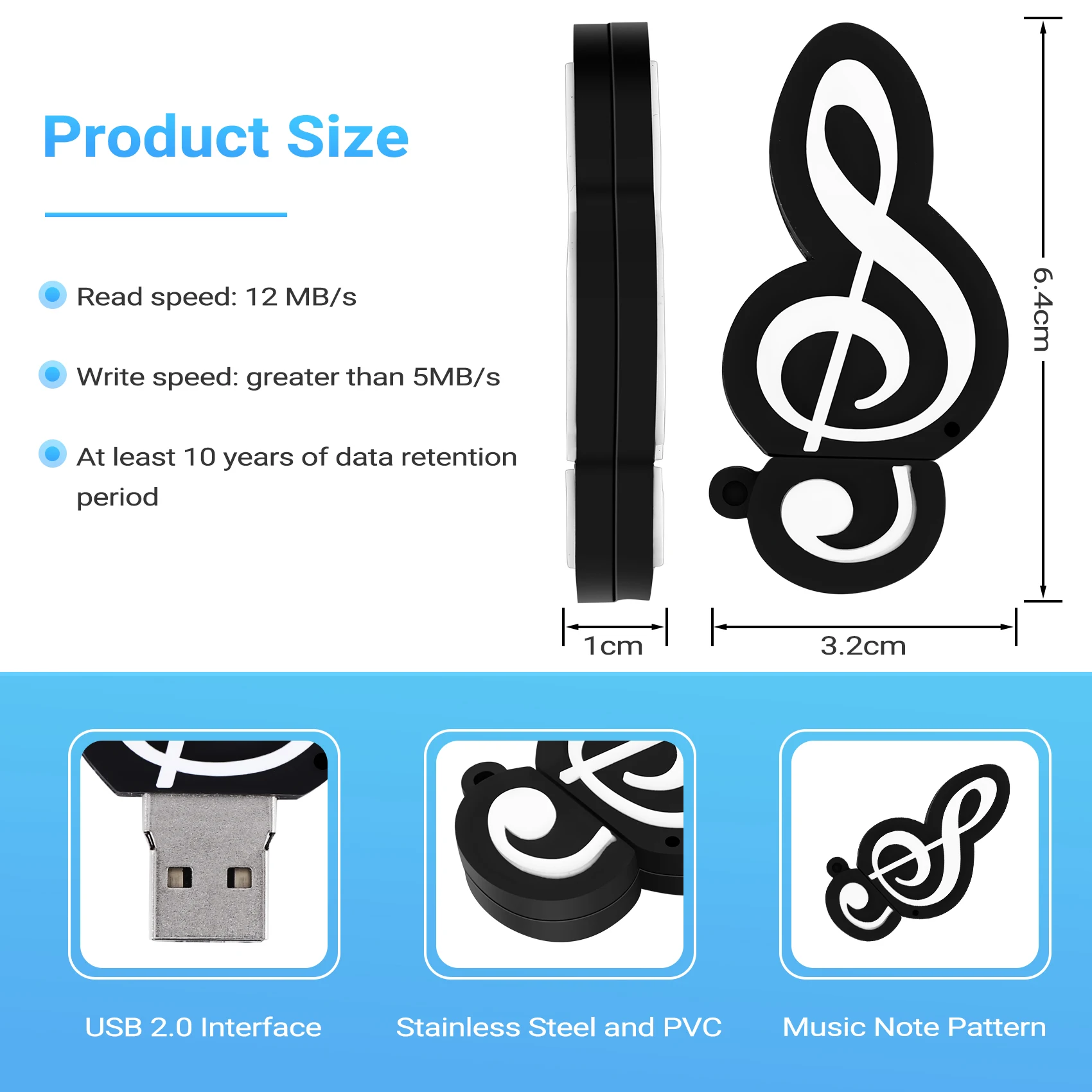 ABGN USB 2.0 Stick Милый мультяшный блок памяти Музыкальные заметки Символ USB 2.0 Память Внешний USB-накопитель Память 16 ГБ