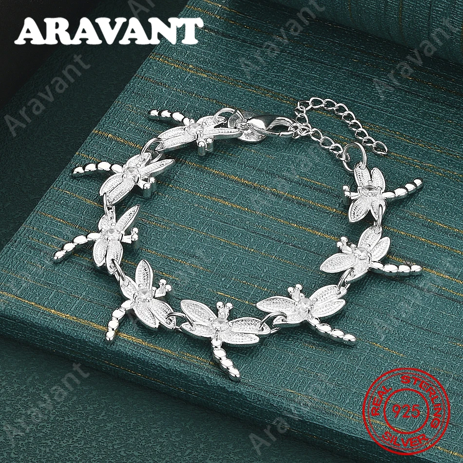 925 Sterling Silver Eight Dragonfly Bracelet With Zircon Inlay - Exquisite And Cute Wedding Party Jewelry For Women