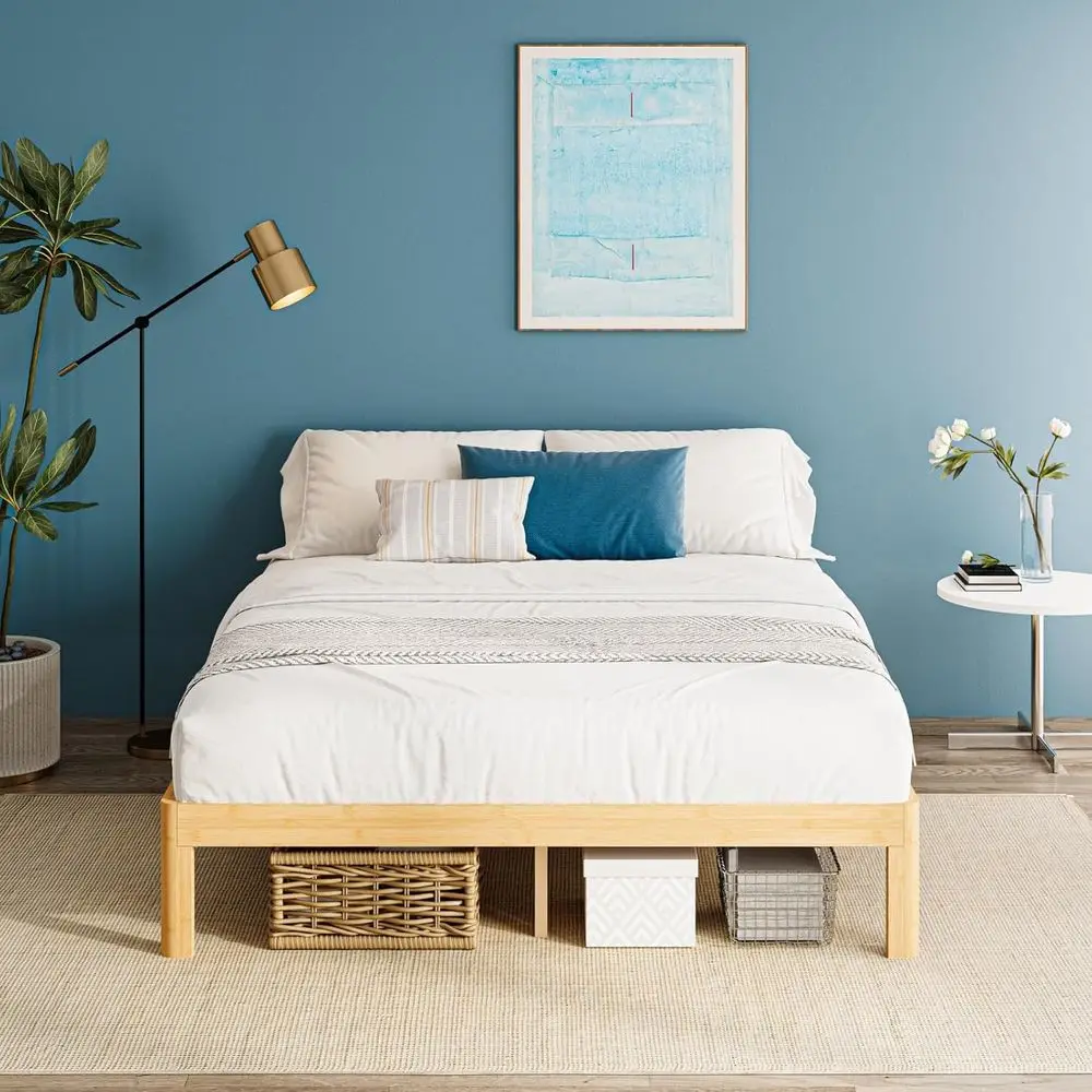 Durable Full-Size Bamboo Bed Frame with Metal Slats, Platform Style, No Box Spring Required, Easy Assembly