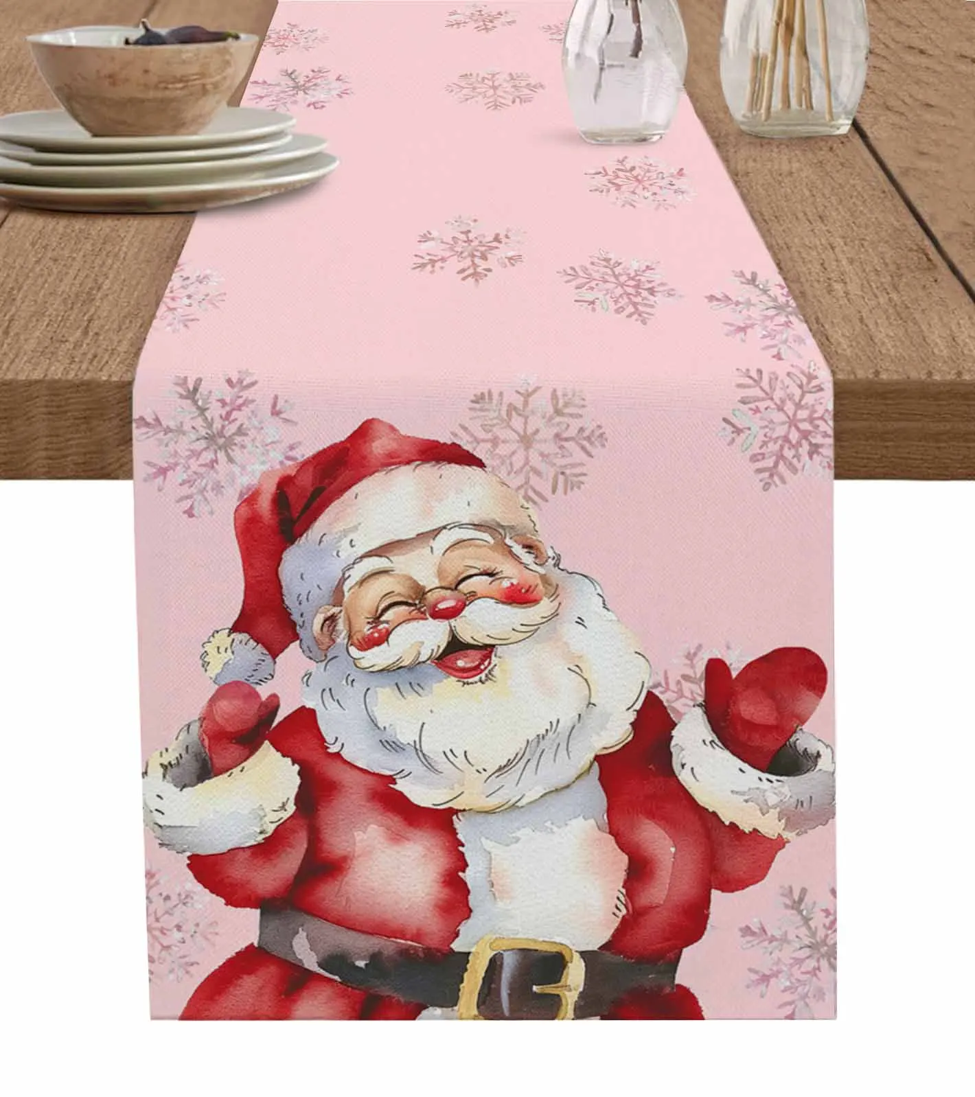 Christmas Watercolor Snowflake Retro Santa Claus Table Runners for Dining Room Home Tablecloth 4/6 Pcs Placemats Table Cover