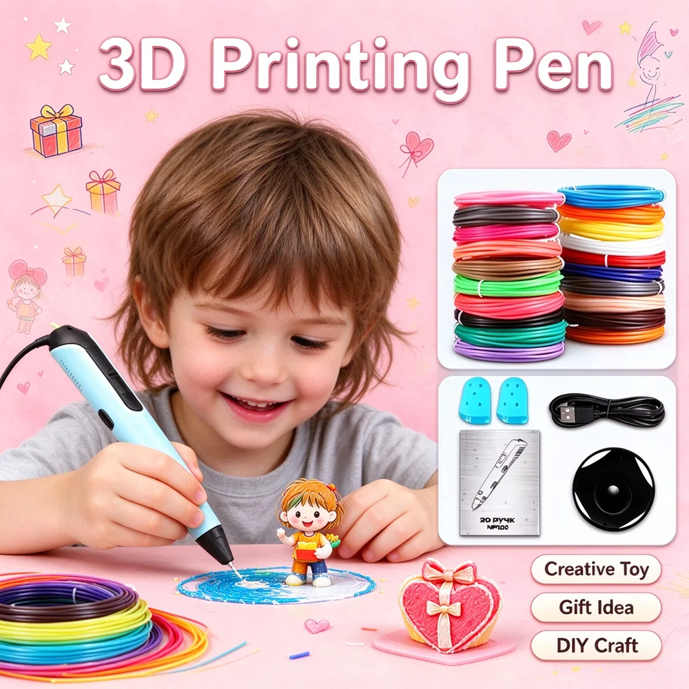 Pla Filament - 3Dプリンティングペン、子供向け3Dペン、PLAフィラメント、低温対応、LCDスクリーン、充電式ワイヤレス、DIYグラフィティ、クリスマス、誕生日プレゼント