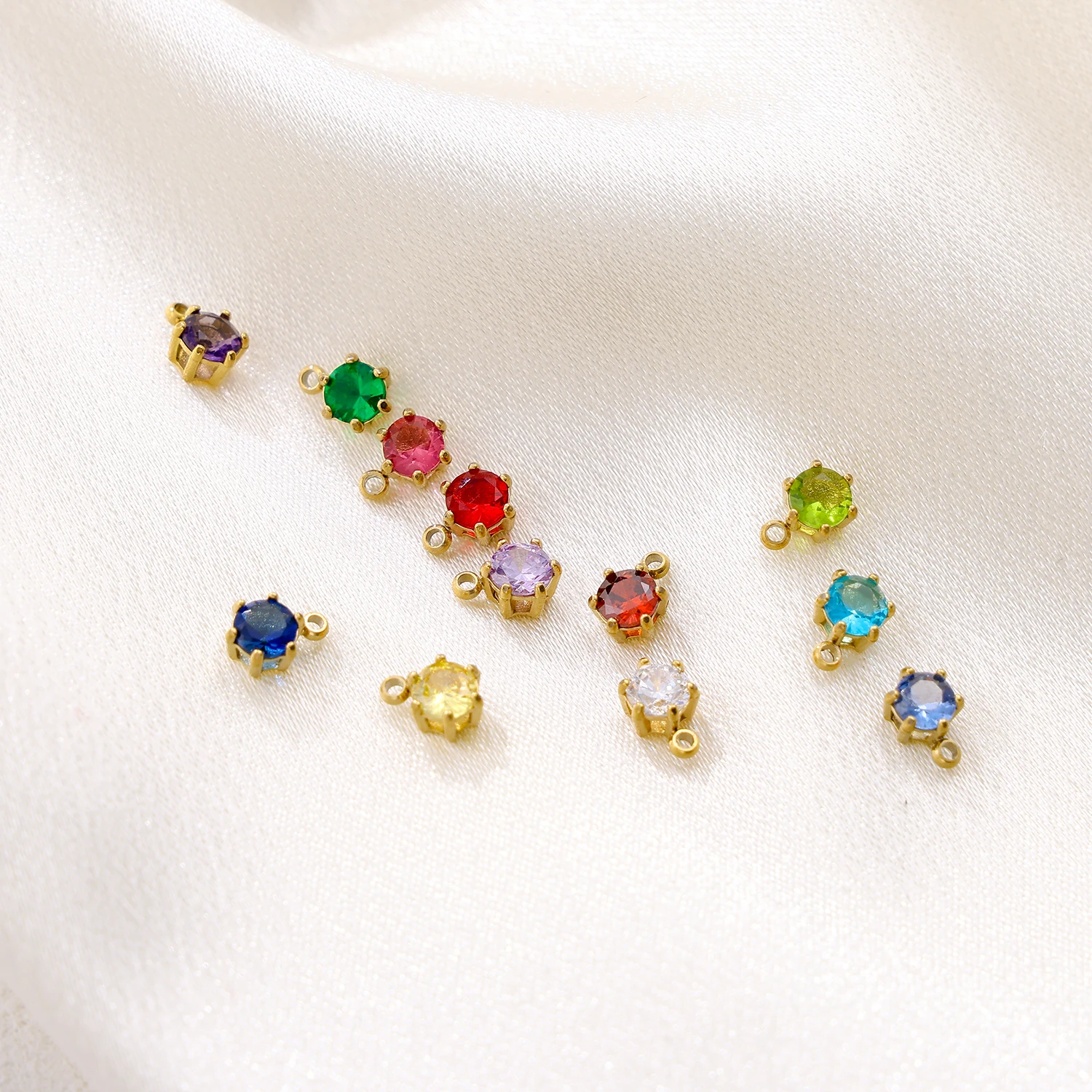 

Muti color Round Shape Stainless Steel Charms For DIY Pendant Necklace Zircon Charms Birthstone Charms DIY For Jewelry