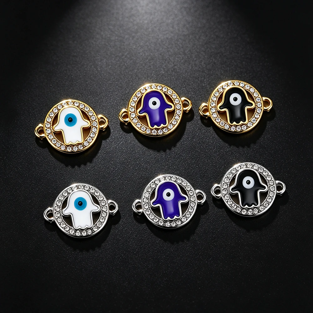 5pcs Hamsa Hand Evil Eye Connector Charms Stainless Steel Rhinestone Fatima Hand Link Beads for DIY Bracelet Necklace Jewelry