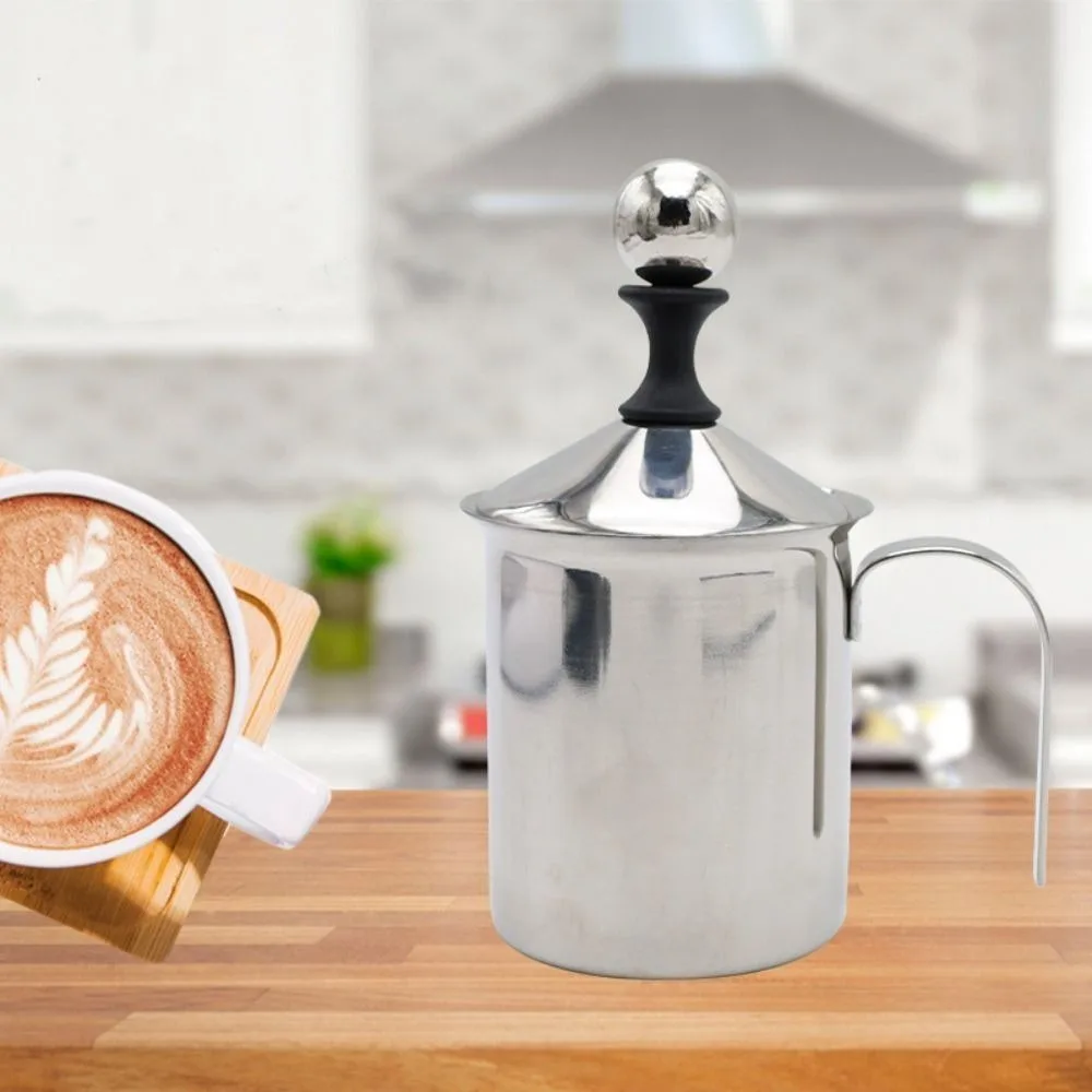 

Stainless Steel Milk Frothing Mug Cup 400ML Coffee Preparation Coffee Foamer Frothing Mug Double Mesh Coffee Mixer