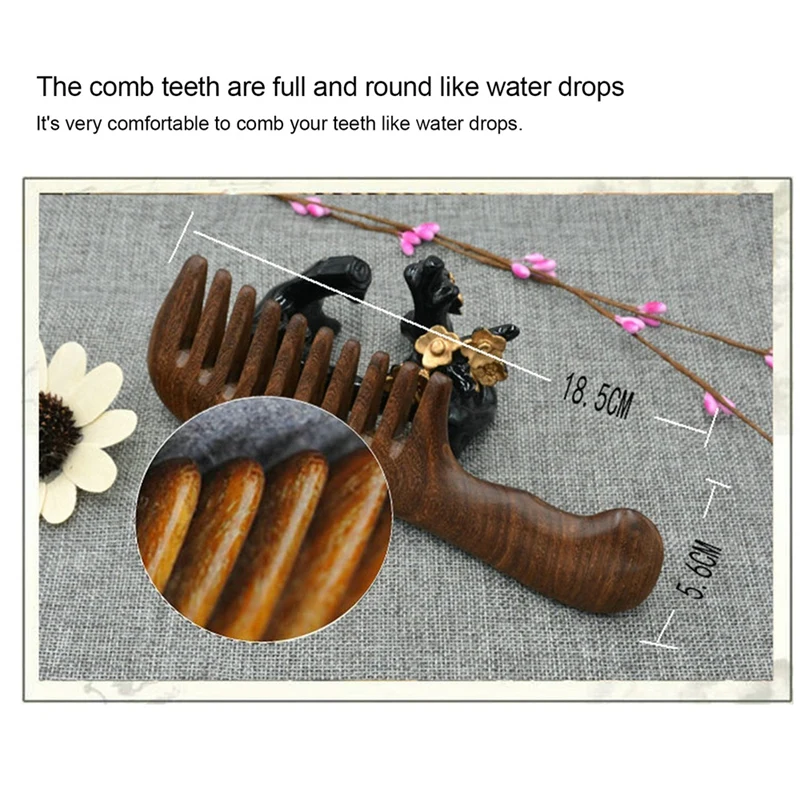 Sandalwood Wide Tooth Comb Curly Hair Portable Coarse Tooth Wooden Comb Hair Massage Tool Coarse