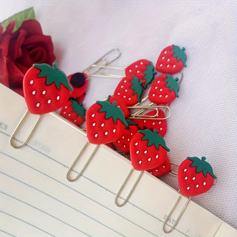 10pcs Boxed Cute Strawberry Large Paper Clips Fixed Book Page Clips Office Desk Accessories  Bookmark