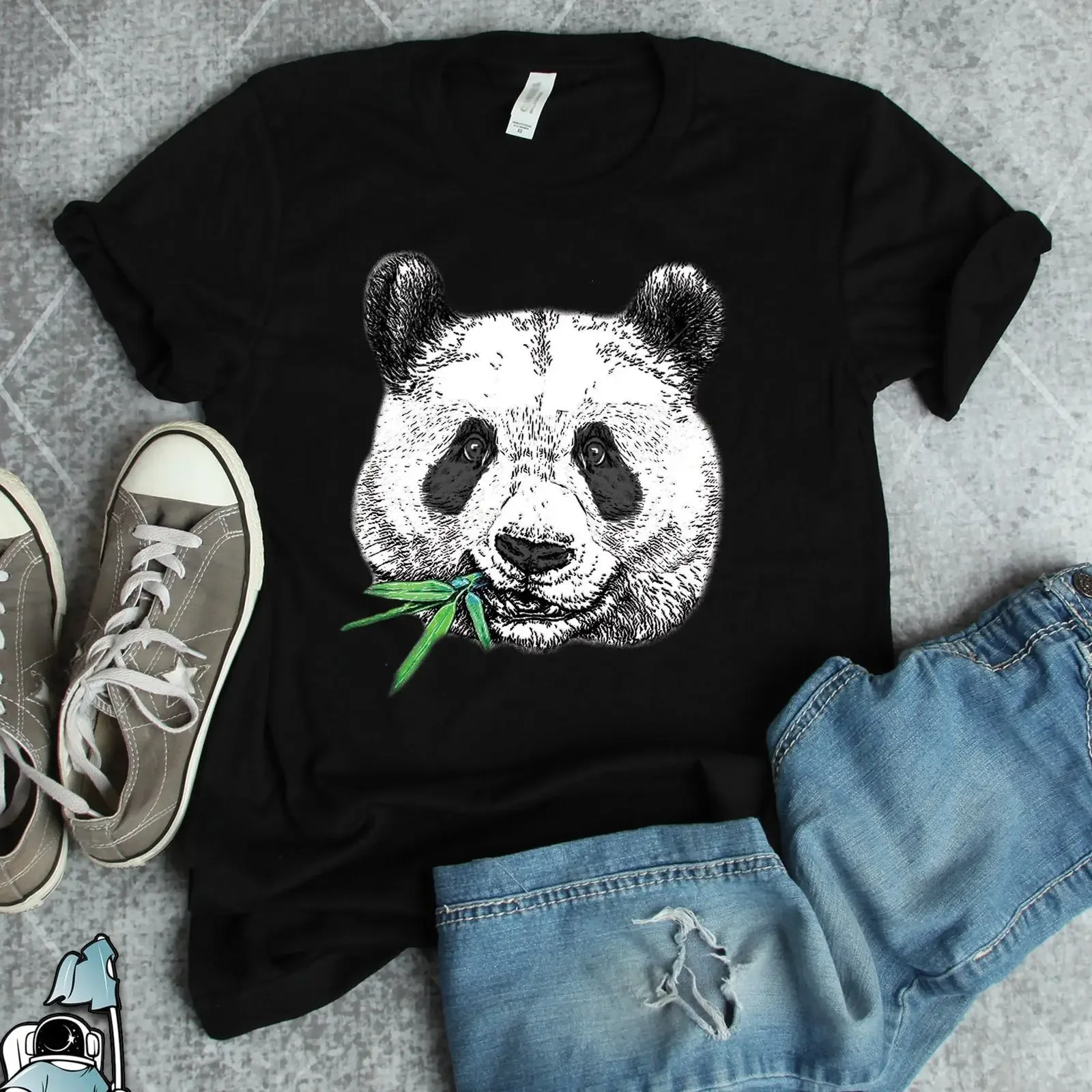 Panda Face Chewing Bamboo T Shirt s Art Bear Anima Lover vintage Washed graphic Versatile Stretched designer clothes Soft