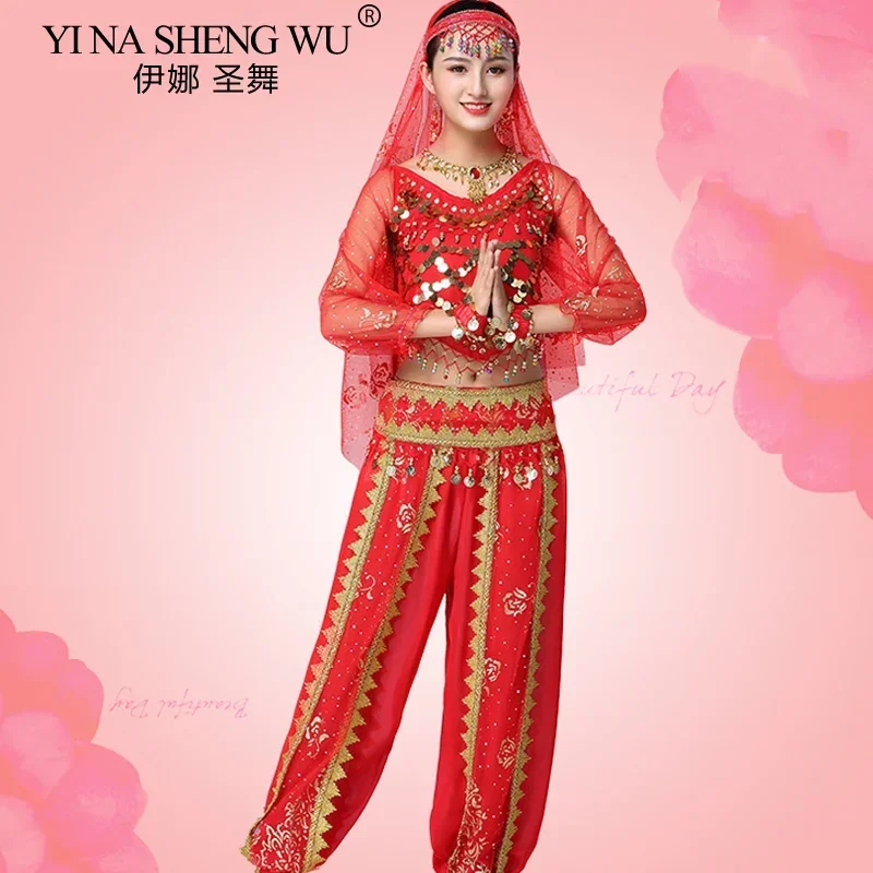 Adult Bollywood Dance Practice Clothing Belly Dancing Long-sleeved Suit Oriental Dance Costume Indian Belly Dance Sets 4 Colors