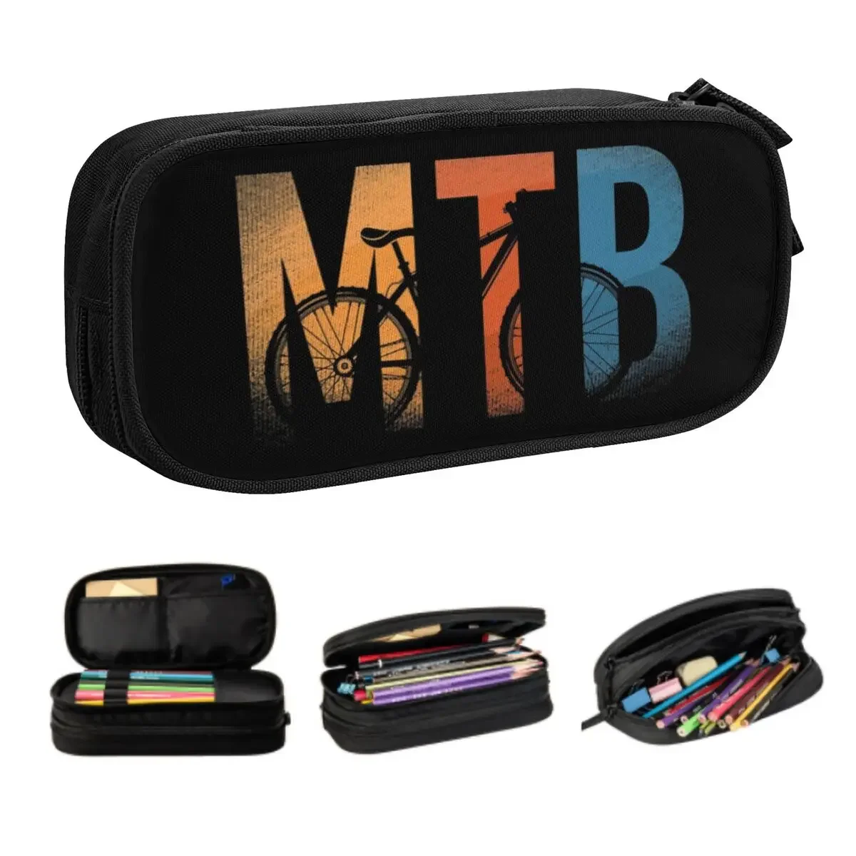 Custom MTB Bicycle Pencil Cases for Girl Boy Large Storage Mountain Bike Pen Bag Box Stationery