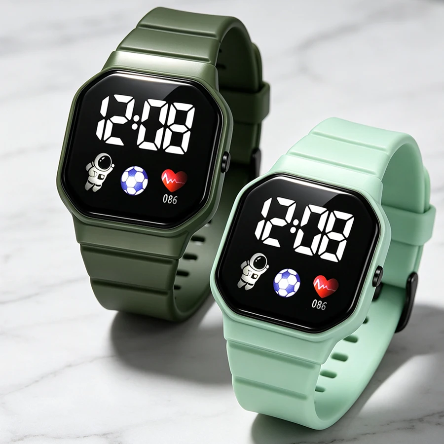 LED Digital Kids Watch Cartoon Sports Watches for Boys Girls Student Spaceman Silicone Strap Disposable Electronic Wristwatch