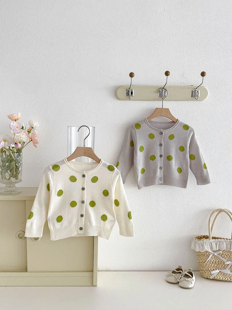 

Новый летний кардиган MILANCEL для малышей с эффектом кондиционирования воздуха, 3M-3T, тонкий, с милыми точками, вязаное пальто для девочек, цветное, с цветовыми блоками, детская одежда, топы