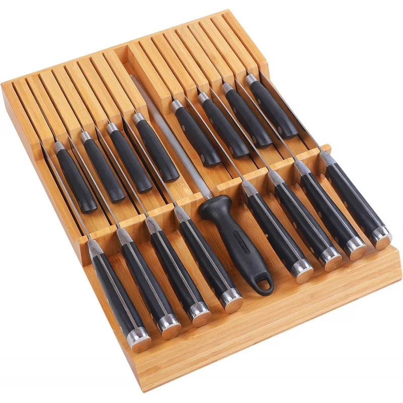 

In-drawer Knife Block Bamboo Kitchen Knife Drawer Organizer Large, Handle Steak knife Holder without Knives.