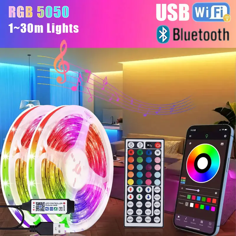 5050 5V Usb Rgb Led Strip Lights Bluetooth Control Led Decorative Lights For Tv Room Bedroom Backlight Flexible Ribbon Tape Lamp