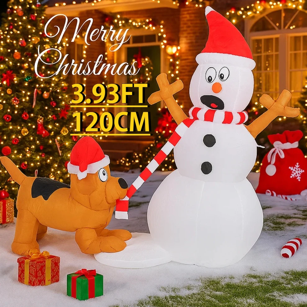 

3,93 фута украшение для двора, надувной снеговик, игрушка для собаки, светодиодный светильник, рождественские принадлежности, украшения для домашнего декора, рождественские праздничные подарки