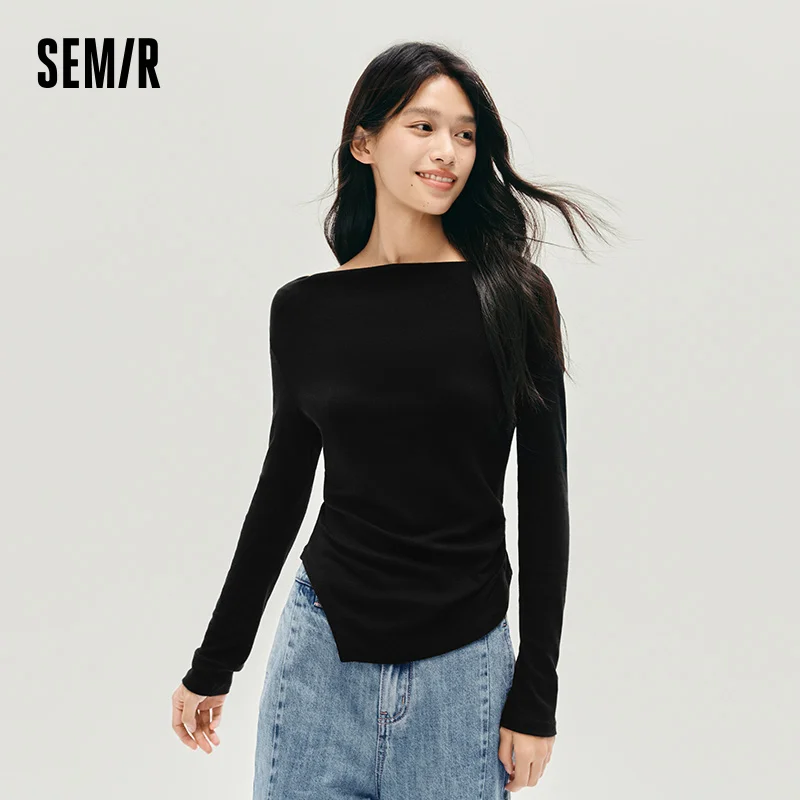 Semir Long Sleeve Tees Women Irregular Slim Drape Neck Lightweight Woman Clothes Tops Irregular Design Soft Fabric