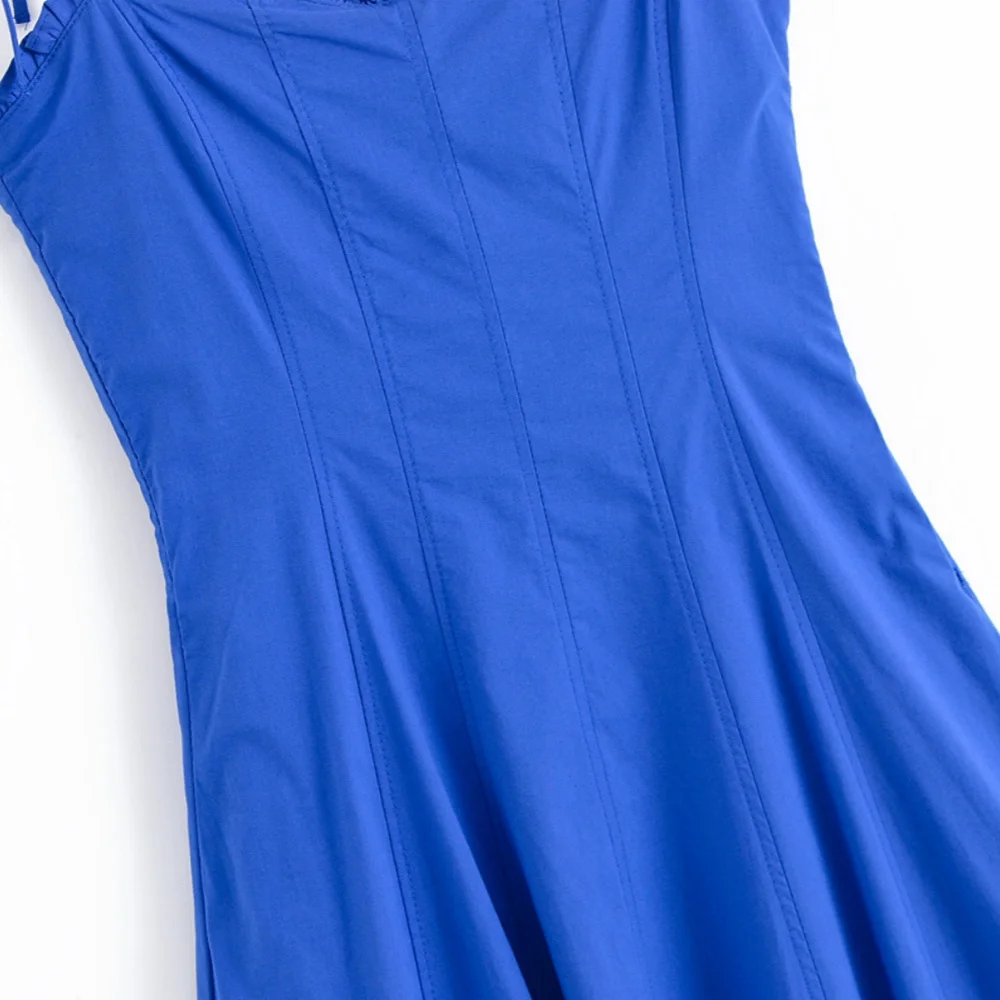 2025 verão recém chegados feminino casual francês em camadas decorativas com decote em v arco decorado popeline midi vestido