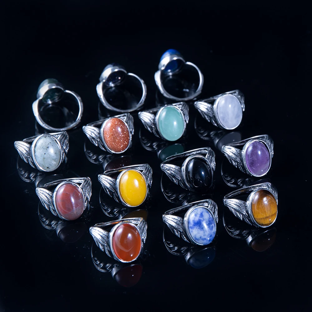 

Натуральный камень, синяя точка, аметист, прозрачный кварц, ретро стиль крыльев, регулируемое медное посеребренное кольцо для женщин, ювелирные изделия для вечеринок