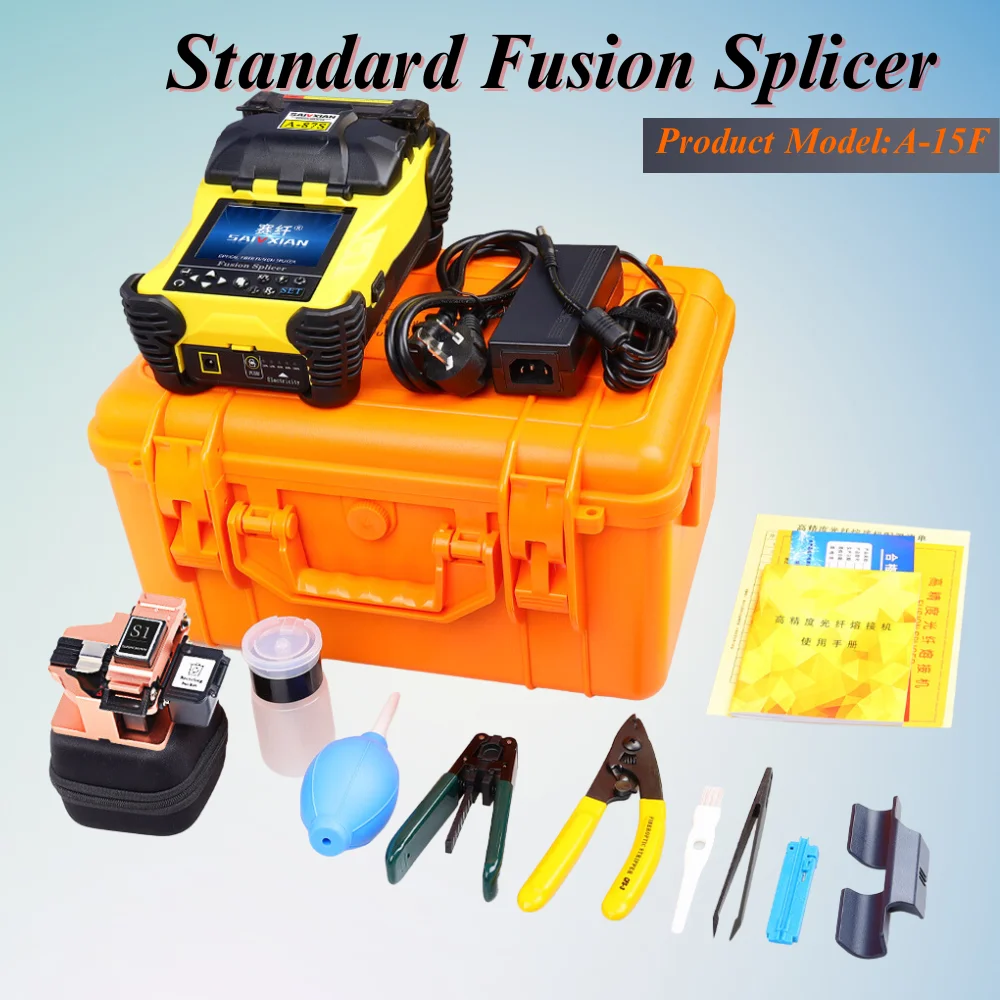 A-15F Fiber Optic Fusion Splicer Machine Full Set Tool Hot Melt Machine Fully Automatic Multi-language FTTH