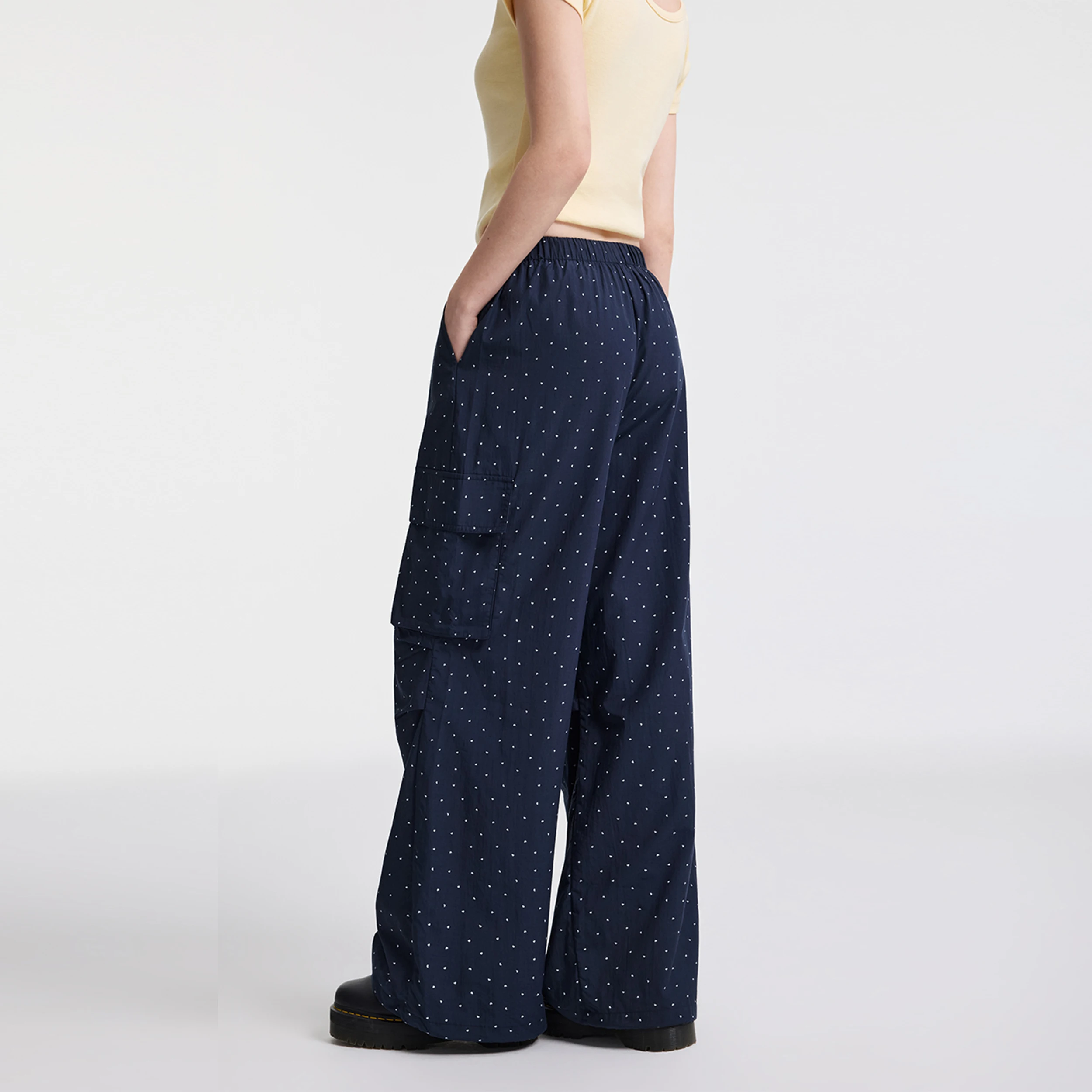 YESCCI Women Pants Polka Dot Elastic Waist With Pockets Woman Trousers Autumn New Leg Shape Flattering Wide Pants S56541224