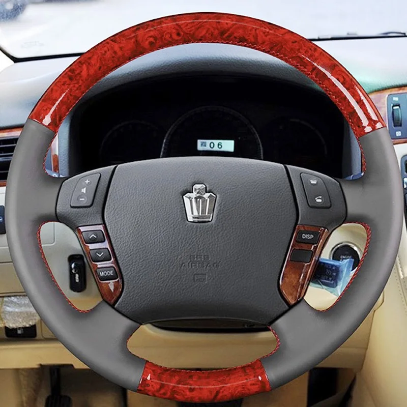 

car Steering Wheel Cover for Toyota Crown 2007 2008 2009 2010 Braid Red peach wood leather Carbon fiber car Accessory