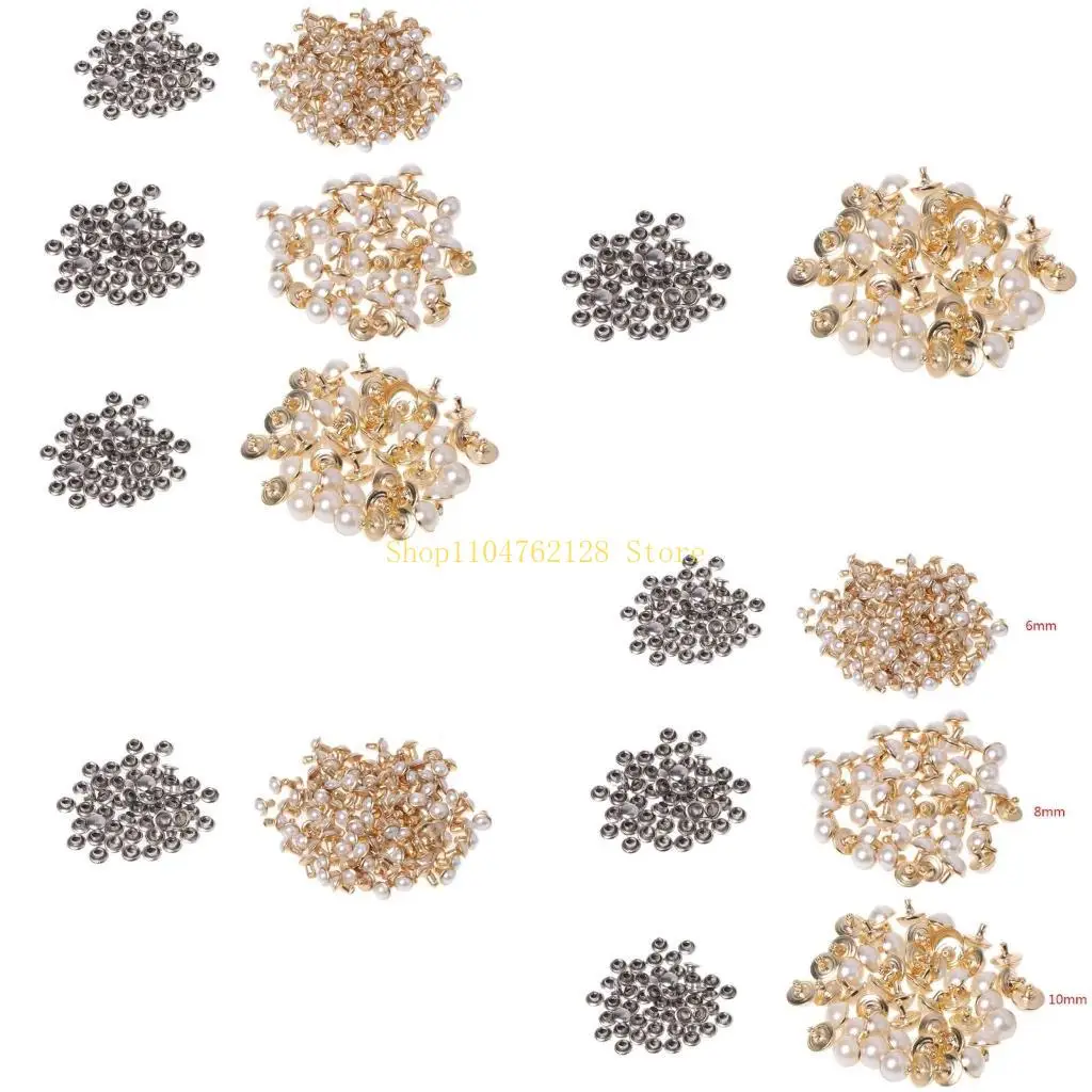 100x Imitation Pearls With Rivets Studs Leather Bag Shoes Clothes Crafts Decor best sale