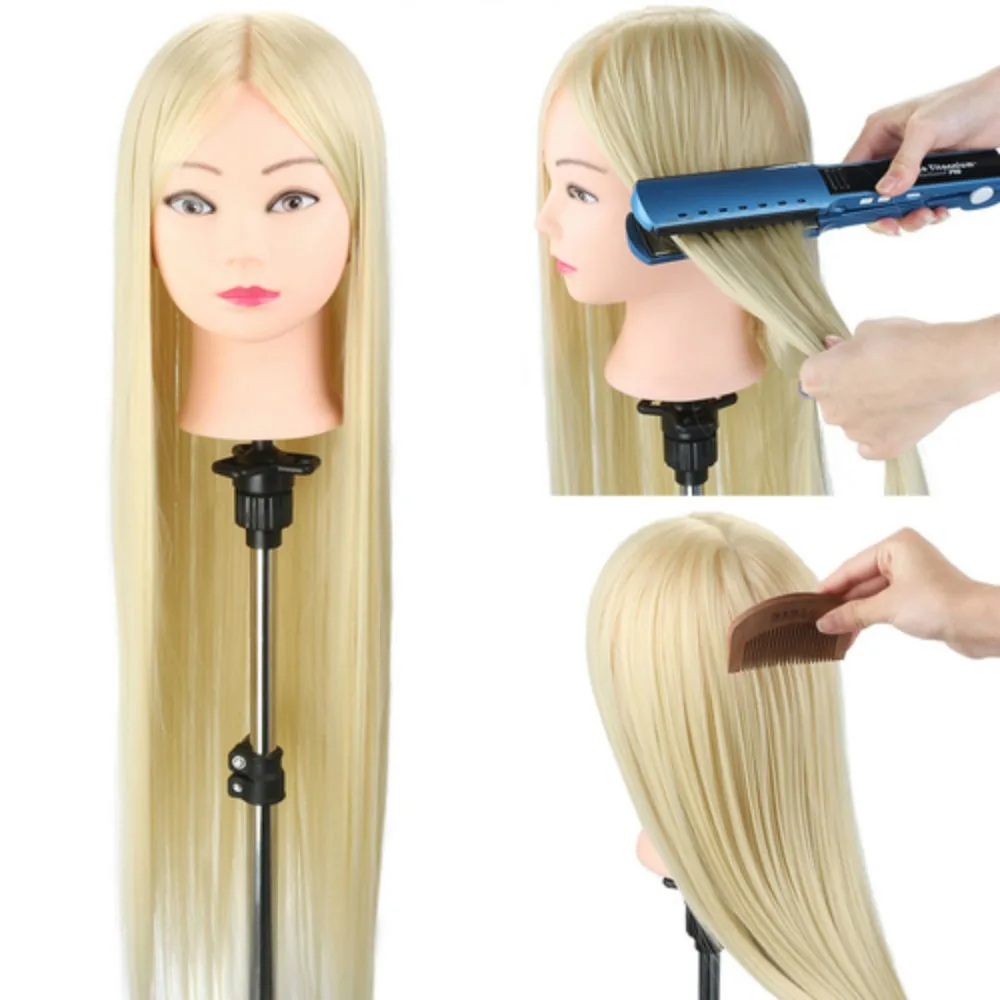 

Synthetic Long Hair Training Head Wig Holder Adjustable Hairstyle Manikin Head Head Model Doll Head Clamp Wig Stand Barbershop