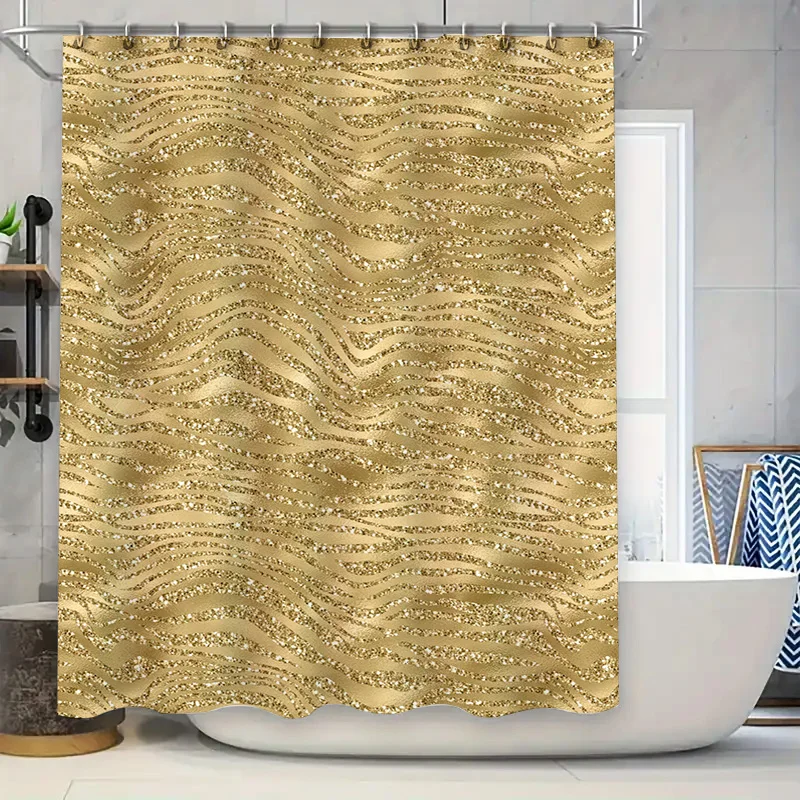 Luxurious Gold Shower Curtain with Glittering Sparkle: Upgrade Your Bathroom Decor Today
