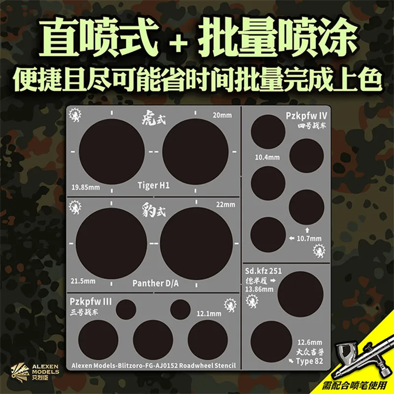 Alexen AJ0152 1/35 Scale Tiger/Pzkpfw III/IV Tank Model Roadwheel Leakage Spray Stenciling Template Tools