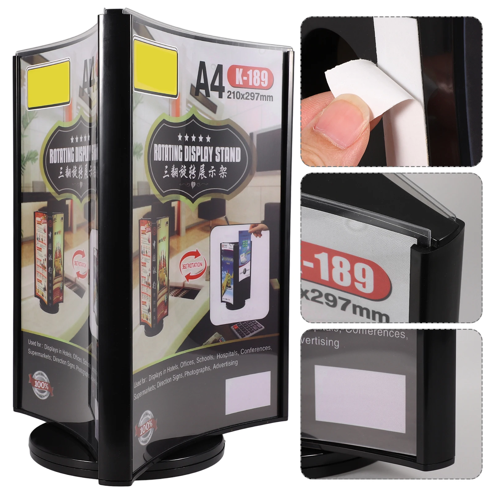Rotating Table A4 Black Transparent Acrylic Menu Stand Multi Side Display Holder Sign Vertical Sign Holder Price Tag Rotary