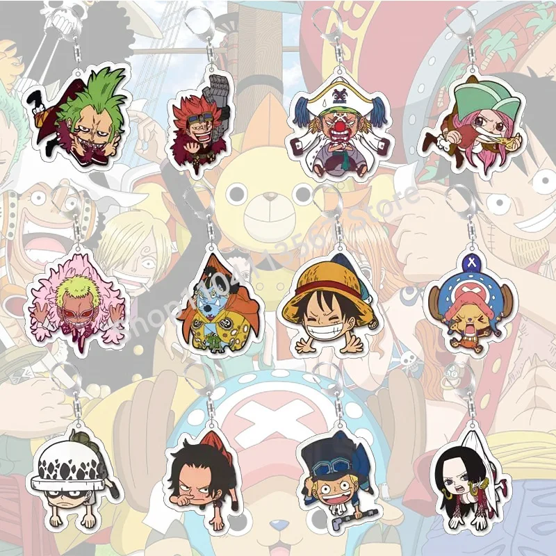 Porte-clés de dessin animé une pièce, jouets pendentif en acrylique, personnages d'anime Luffy Zoro, périphériques, cadeau pour enfants
