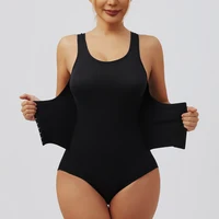 Women Bodysuit Shapewear with Zipper Belt Tummy Control Fajas Body Shaper Snap Crotch Waist Trainer Slimming Cincher Corset Tops 2