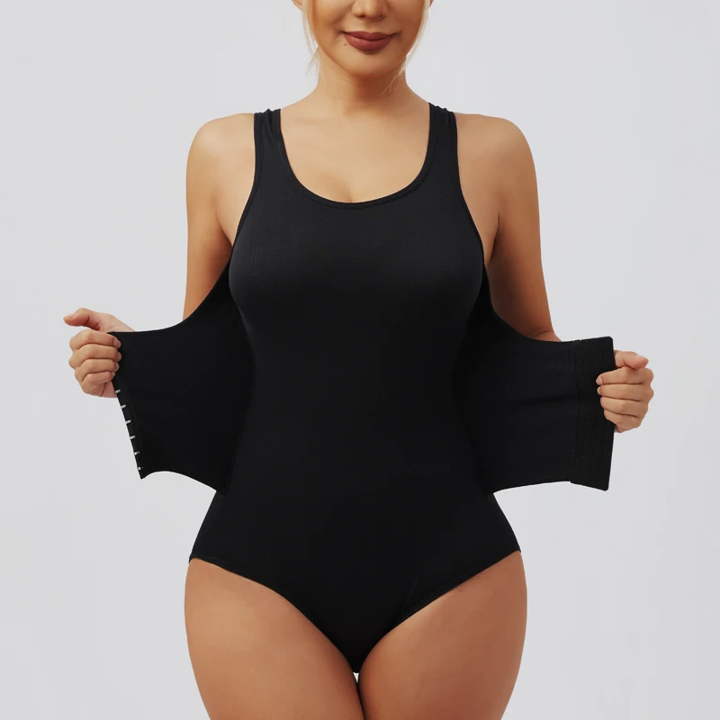 Women Bodysuit Shapewear with Zipper Belt Tummy Control Fajas Body Shaper Snap Crotch Waist Trainer Slimming Cincher Corset Tops